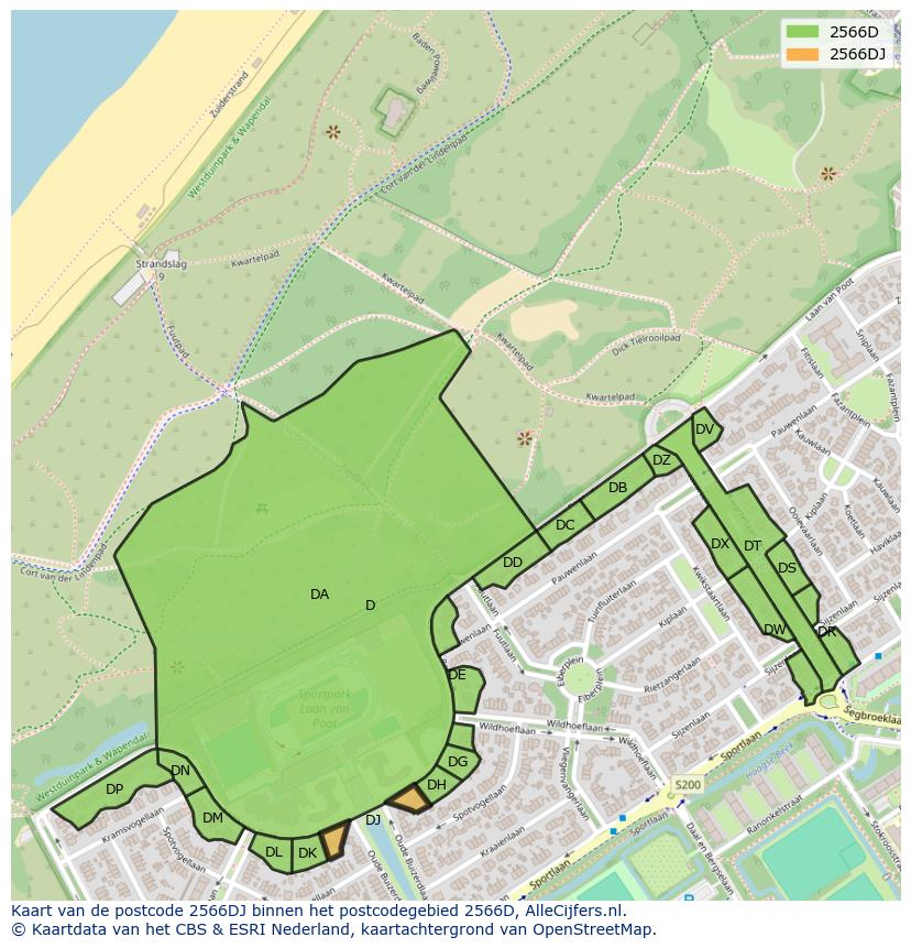 Afbeelding van het postcodegebied 2566 DJ op de kaart.