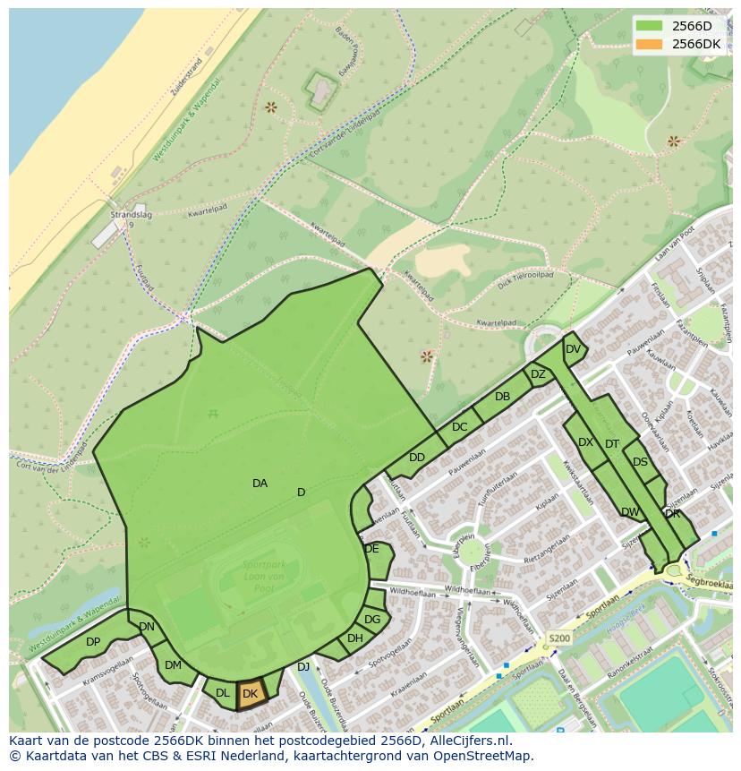 Afbeelding van het postcodegebied 2566 DK op de kaart.