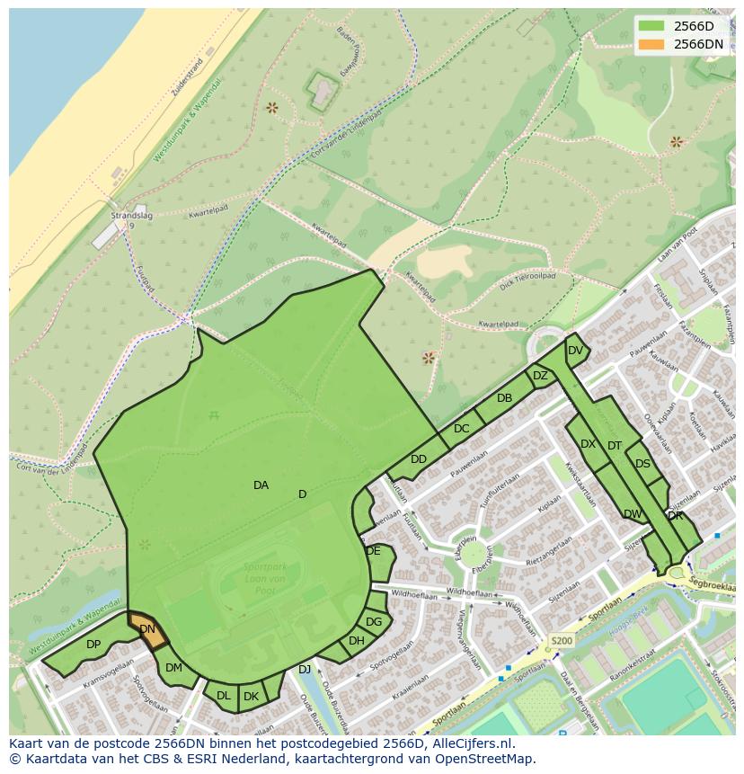 Afbeelding van het postcodegebied 2566 DN op de kaart.