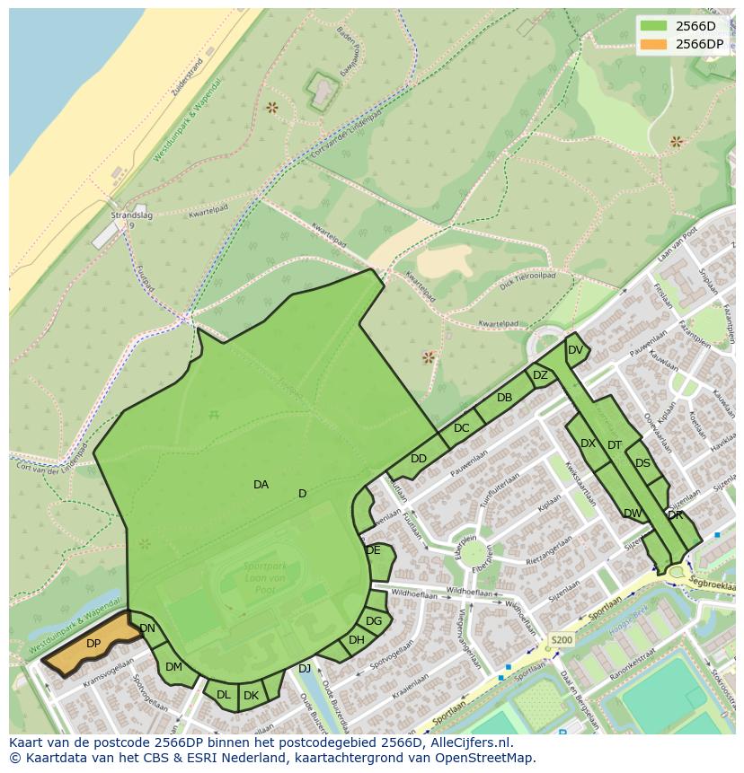 Afbeelding van het postcodegebied 2566 DP op de kaart.