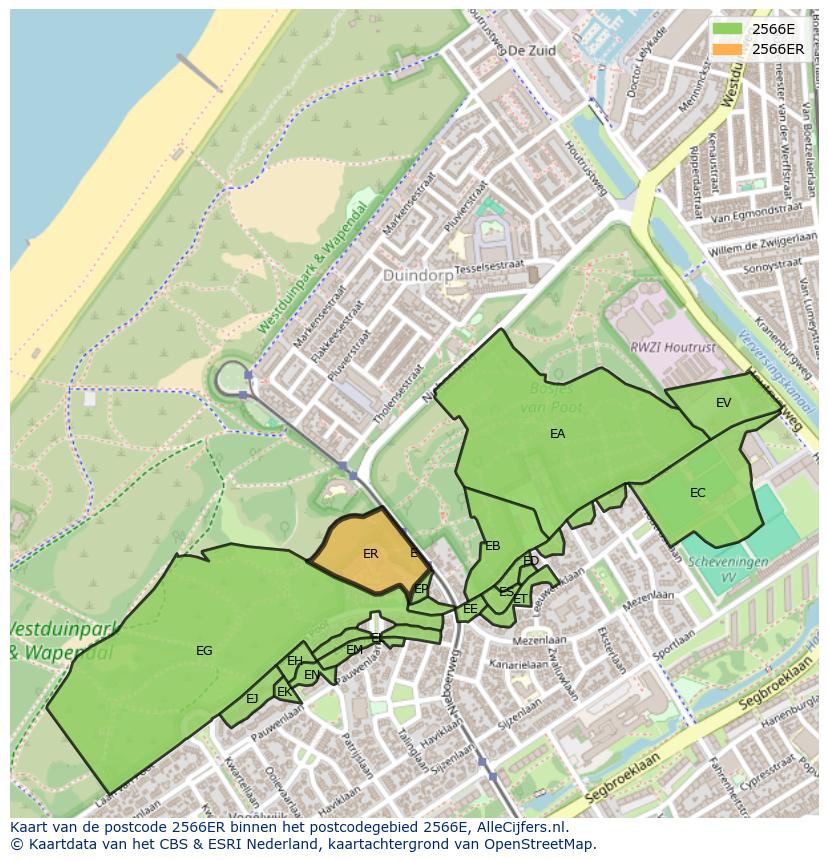 Afbeelding van het postcodegebied 2566 ER op de kaart.