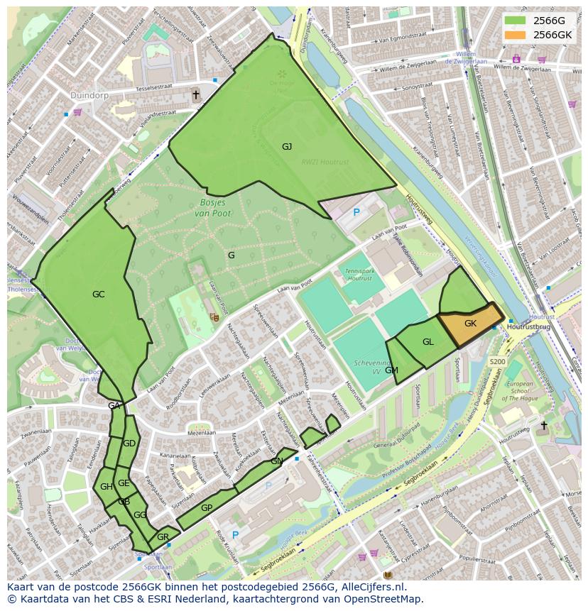 Afbeelding van het postcodegebied 2566 GK op de kaart.