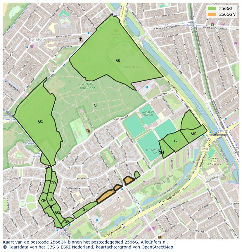 Afbeelding van het postcodegebied 2566 GN op de kaart.