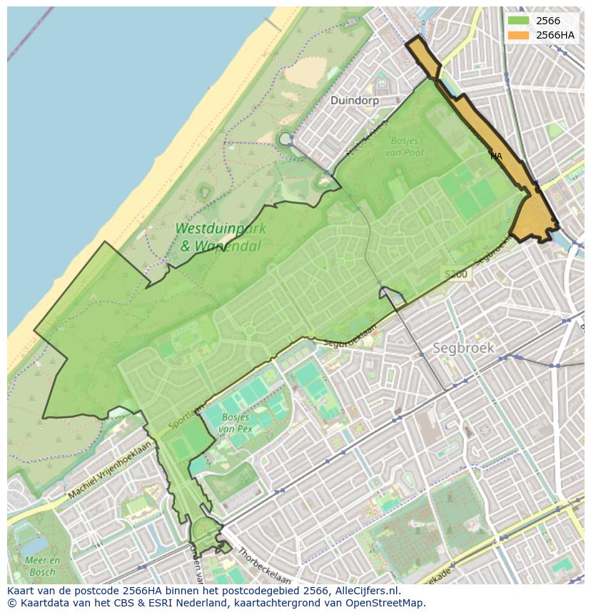 Afbeelding van het postcodegebied 2566 HA op de kaart.