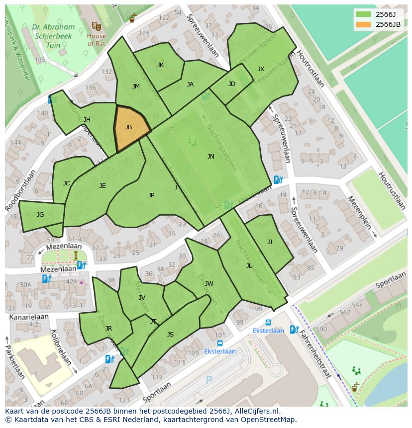 Afbeelding van het postcodegebied 2566 JB op de kaart.