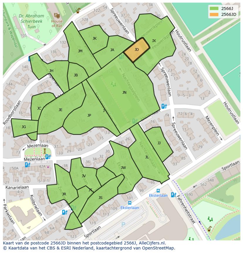 Afbeelding van het postcodegebied 2566 JD op de kaart.