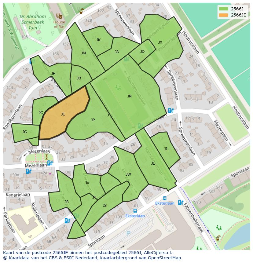Afbeelding van het postcodegebied 2566 JE op de kaart.
