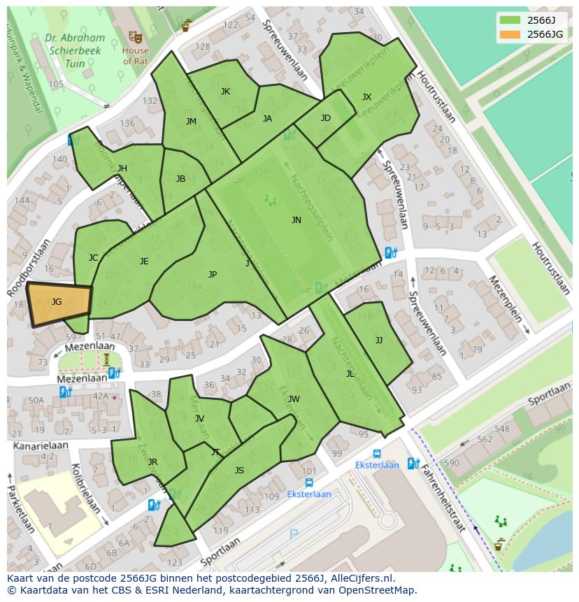 Afbeelding van het postcodegebied 2566 JG op de kaart.