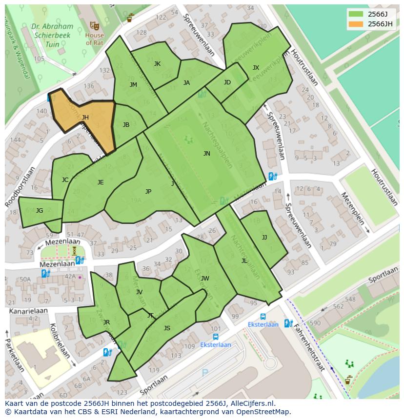 Afbeelding van het postcodegebied 2566 JH op de kaart.