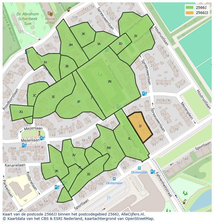Afbeelding van het postcodegebied 2566 JJ op de kaart.