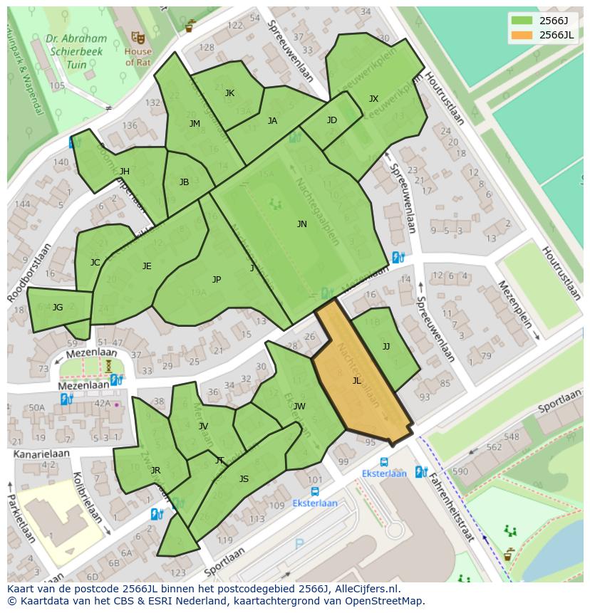 Afbeelding van het postcodegebied 2566 JL op de kaart.
