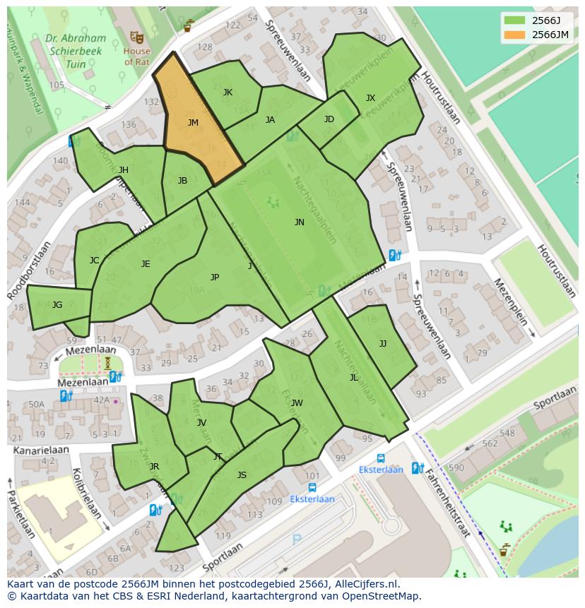 Afbeelding van het postcodegebied 2566 JM op de kaart.