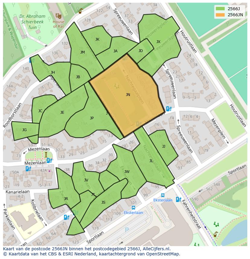 Afbeelding van het postcodegebied 2566 JN op de kaart.