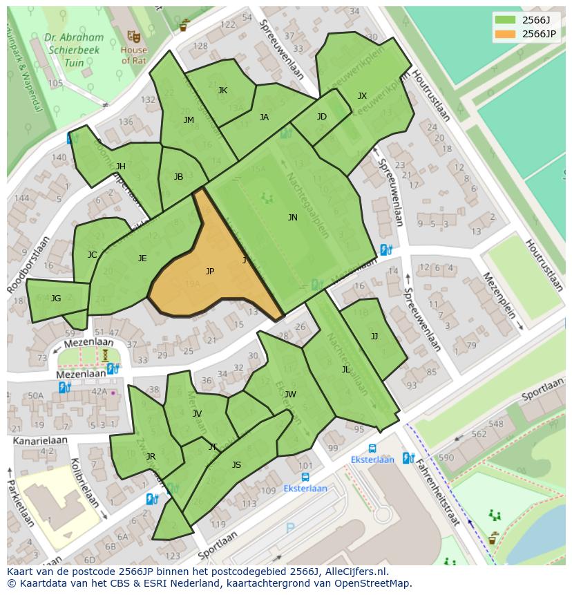 Afbeelding van het postcodegebied 2566 JP op de kaart.