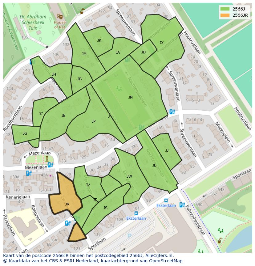 Afbeelding van het postcodegebied 2566 JR op de kaart.
