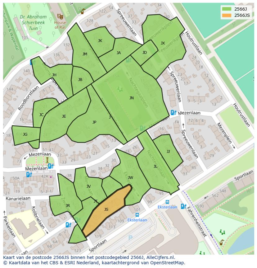 Afbeelding van het postcodegebied 2566 JS op de kaart.