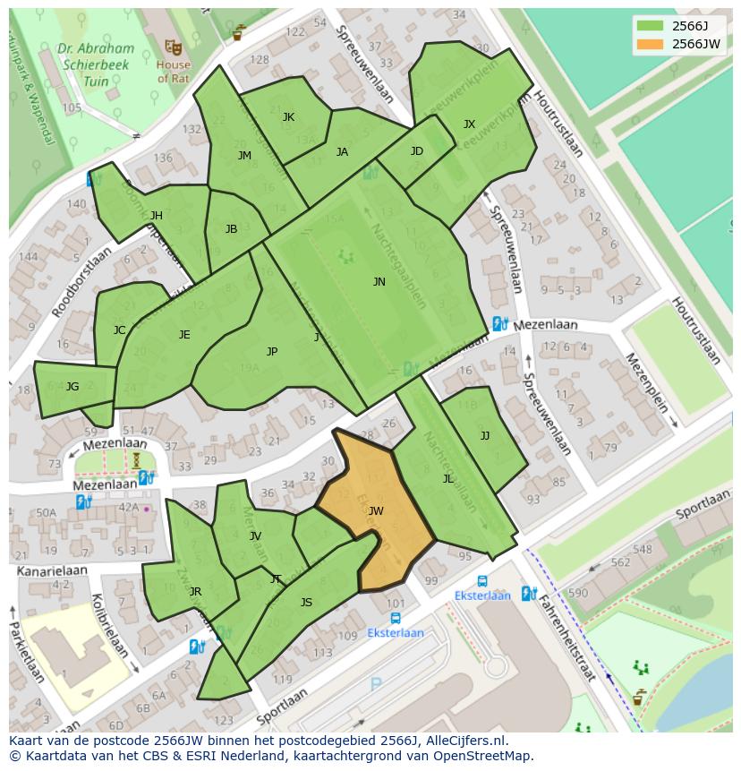 Afbeelding van het postcodegebied 2566 JW op de kaart.