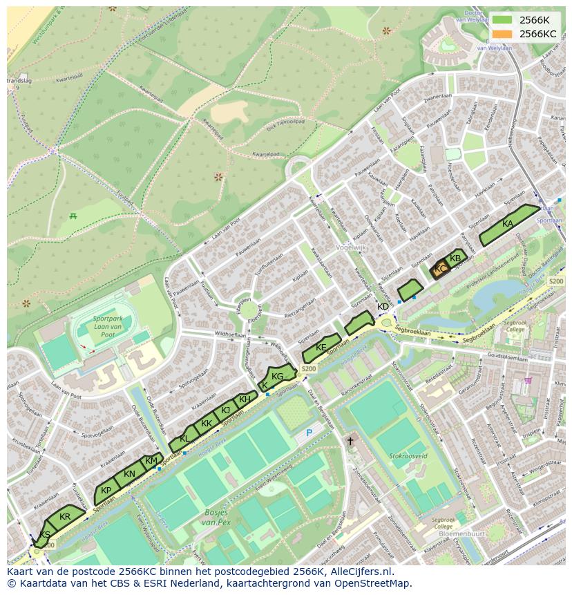 Afbeelding van het postcodegebied 2566 KC op de kaart.