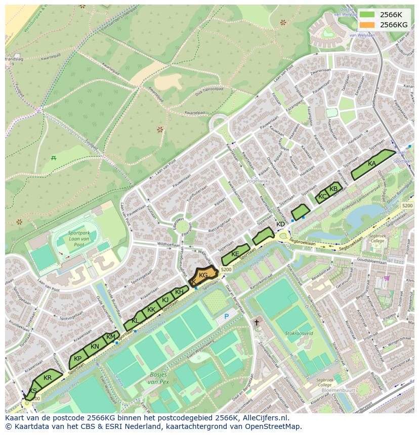 Afbeelding van het postcodegebied 2566 KG op de kaart.