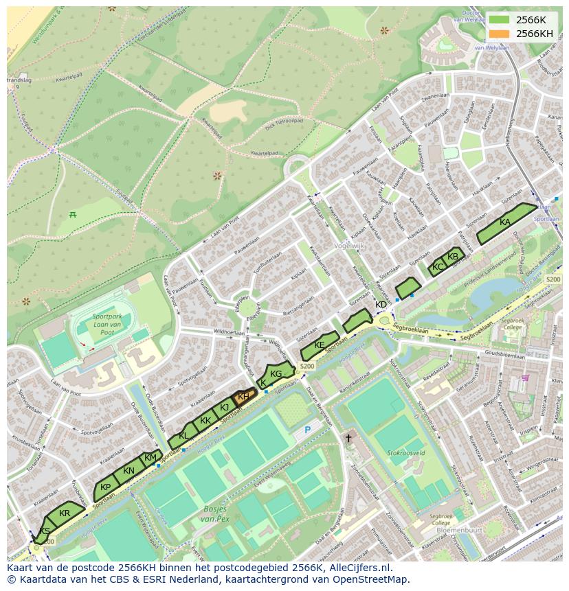 Afbeelding van het postcodegebied 2566 KH op de kaart.