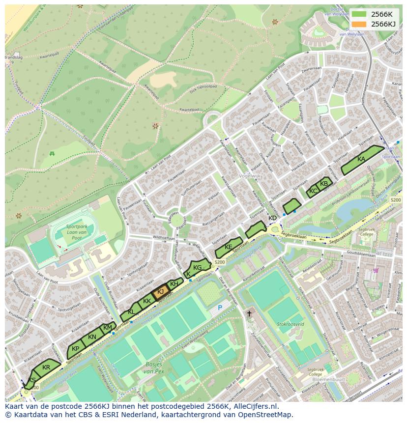 Afbeelding van het postcodegebied 2566 KJ op de kaart.