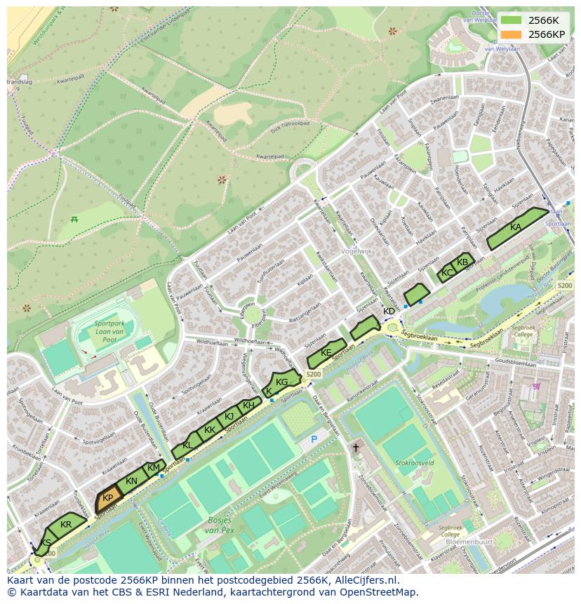Afbeelding van het postcodegebied 2566 KP op de kaart.