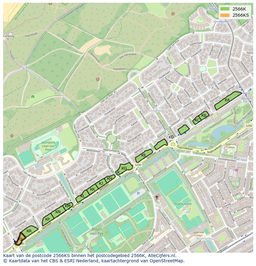 Afbeelding van het postcodegebied 2566 KS op de kaart.