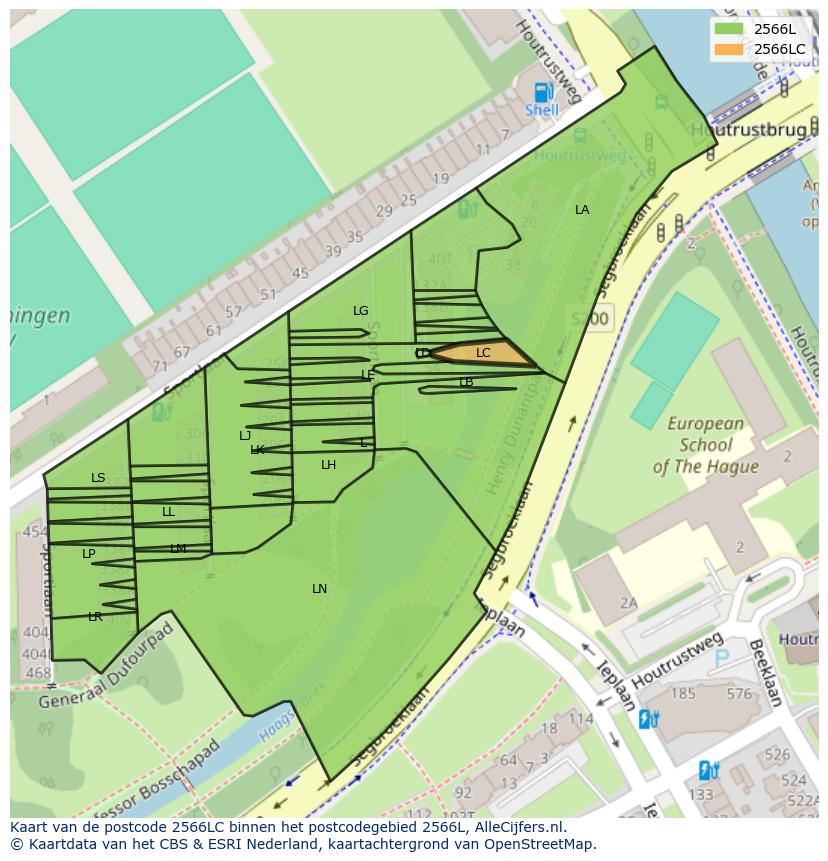 Afbeelding van het postcodegebied 2566 LC op de kaart.