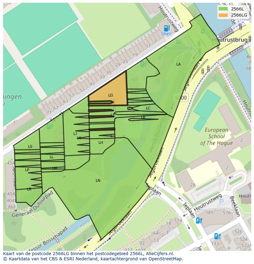 Afbeelding van het postcodegebied 2566 LG op de kaart.