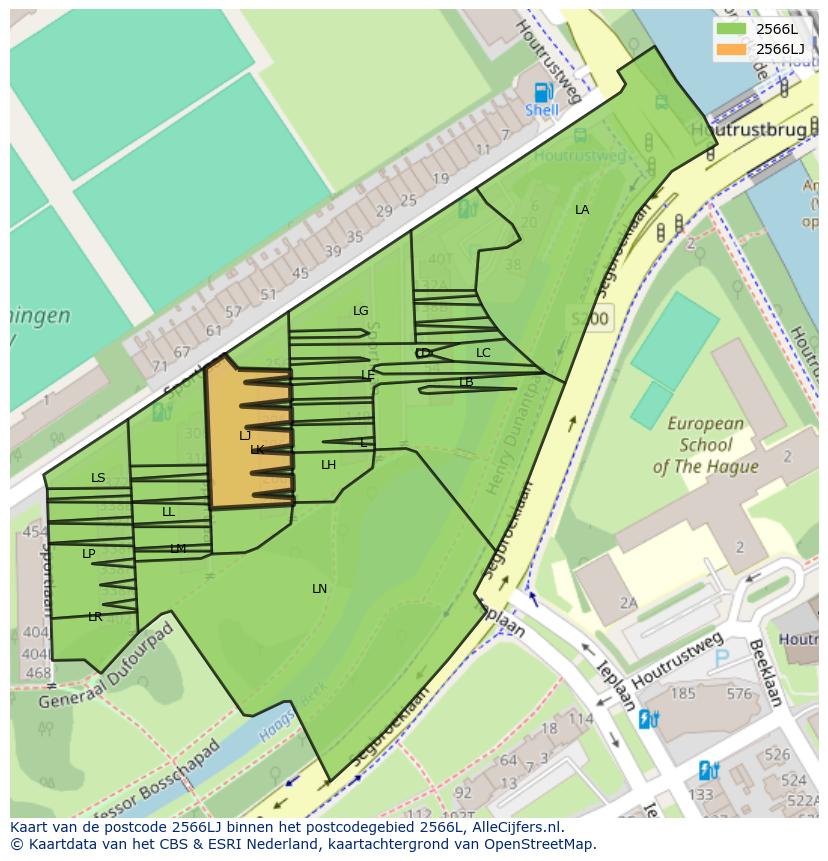 Afbeelding van het postcodegebied 2566 LJ op de kaart.