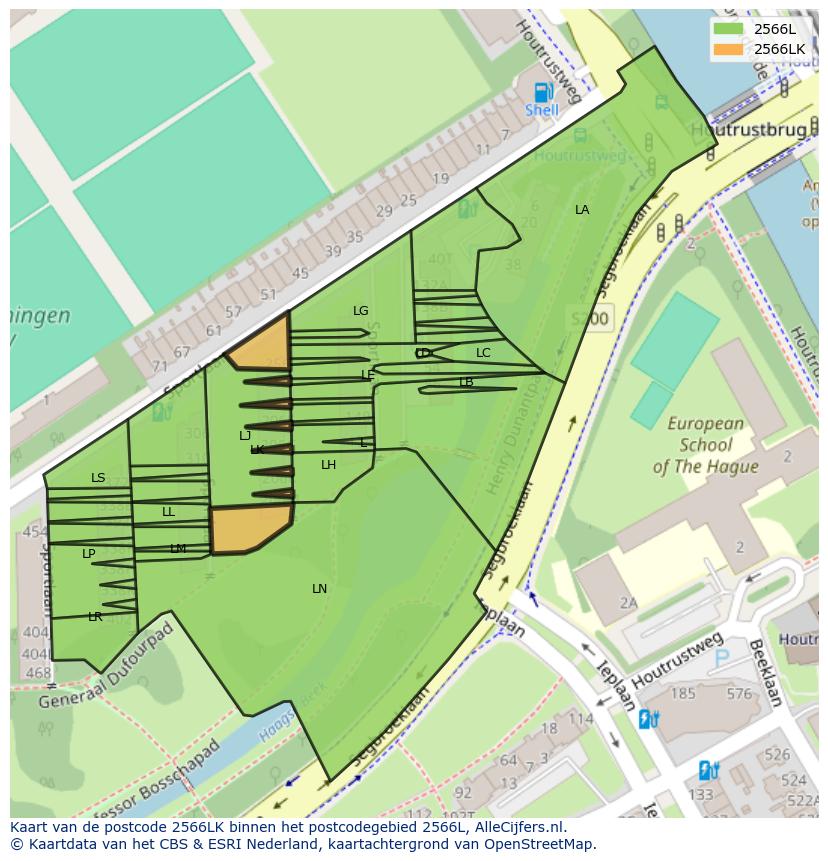 Afbeelding van het postcodegebied 2566 LK op de kaart.