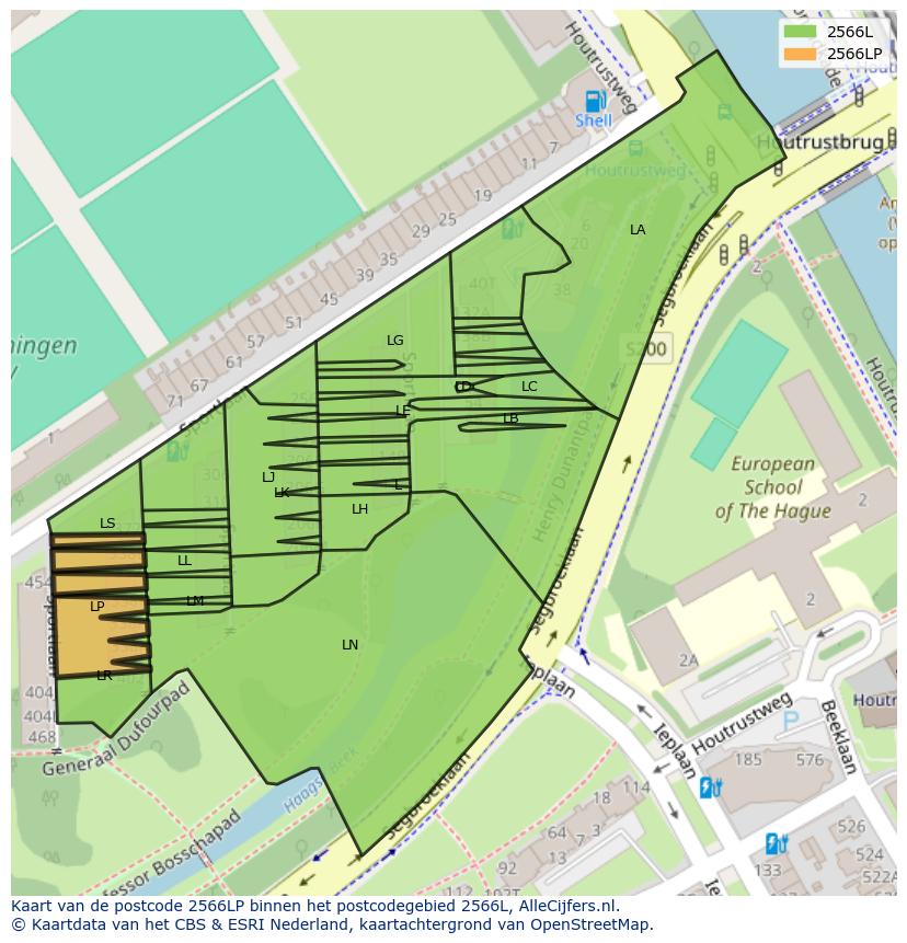 Afbeelding van het postcodegebied 2566 LP op de kaart.