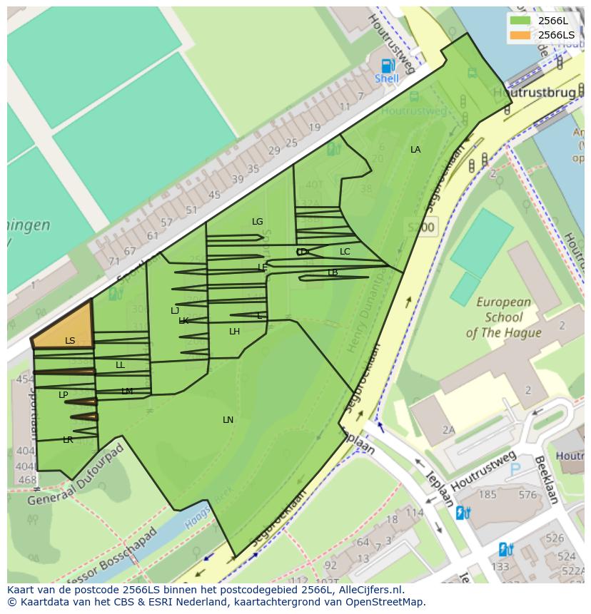 Afbeelding van het postcodegebied 2566 LS op de kaart.