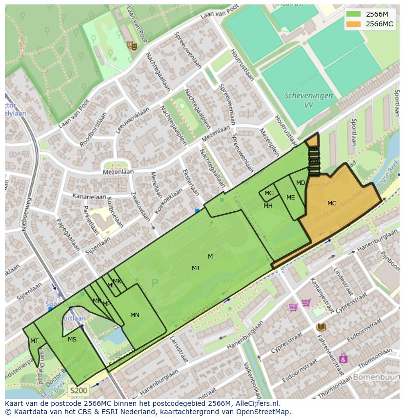 Afbeelding van het postcodegebied 2566 MC op de kaart.
