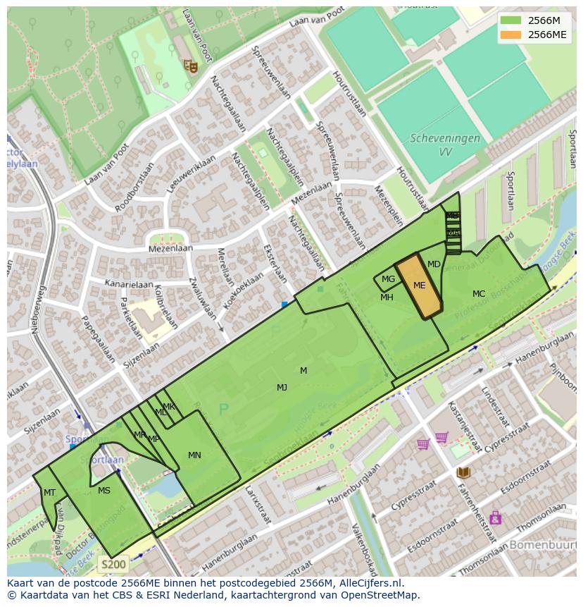 Afbeelding van het postcodegebied 2566 ME op de kaart.