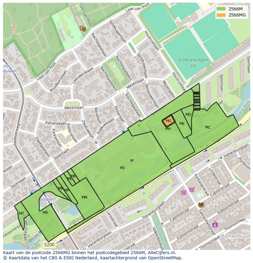 Afbeelding van het postcodegebied 2566 MG op de kaart.