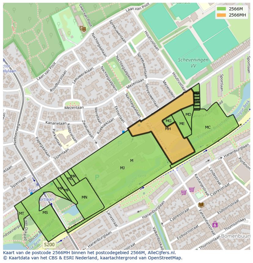 Afbeelding van het postcodegebied 2566 MH op de kaart.