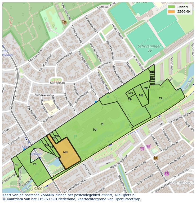 Afbeelding van het postcodegebied 2566 MN op de kaart.