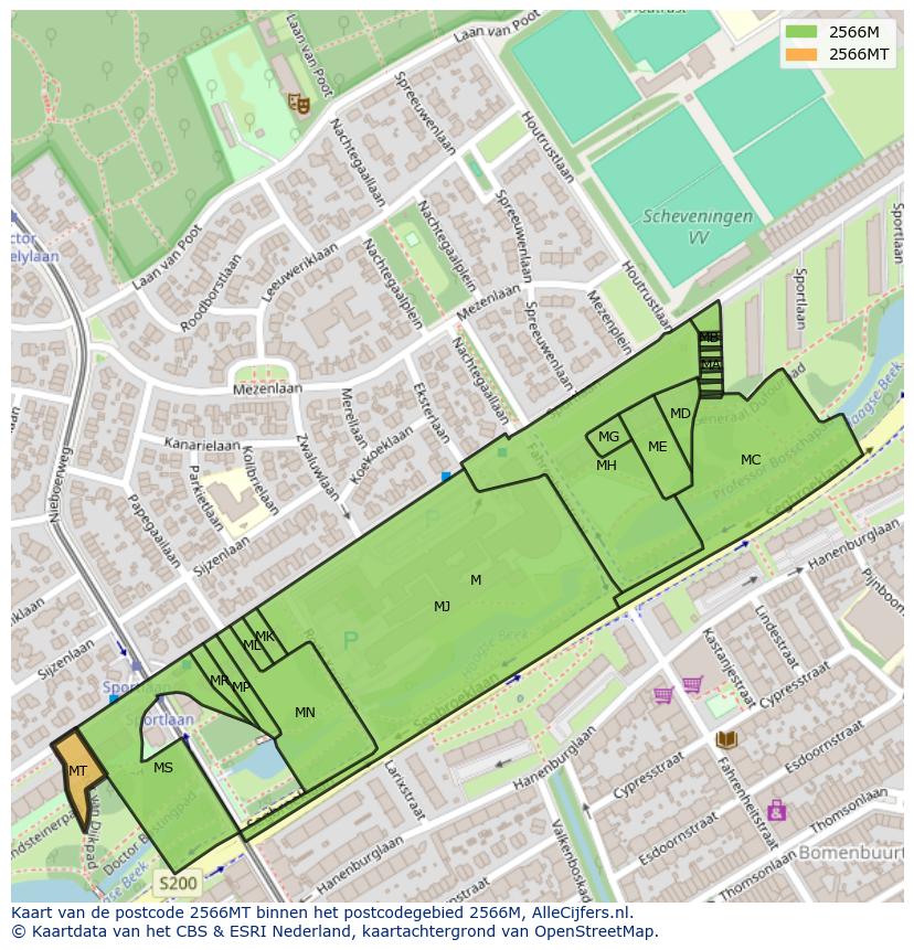 Afbeelding van het postcodegebied 2566 MT op de kaart.