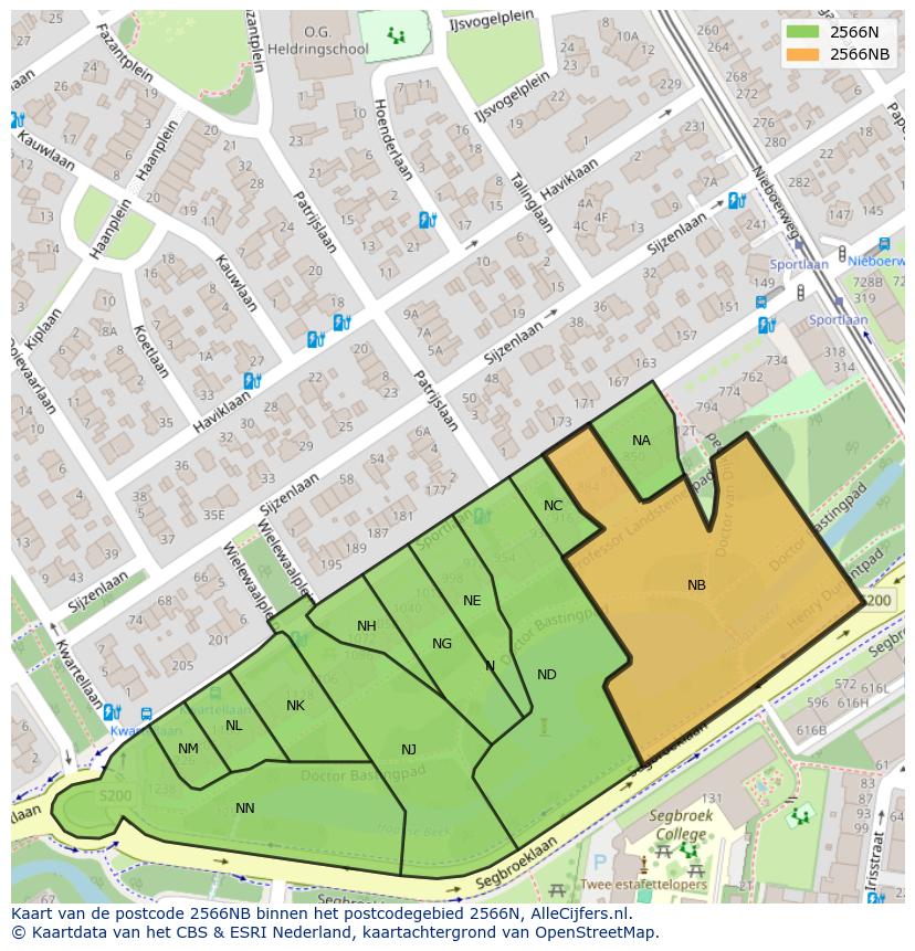 Afbeelding van het postcodegebied 2566 NB op de kaart.