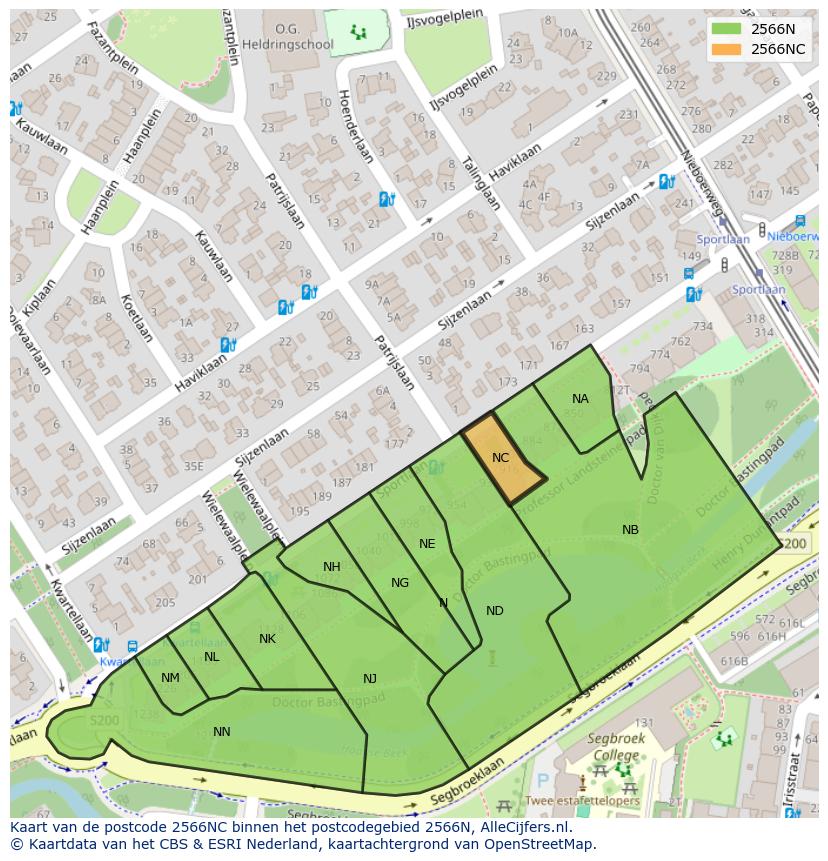 Afbeelding van het postcodegebied 2566 NC op de kaart.