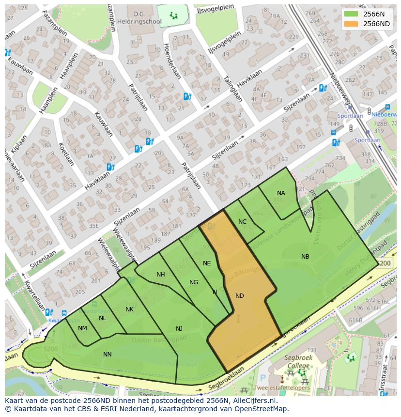 Afbeelding van het postcodegebied 2566 ND op de kaart.