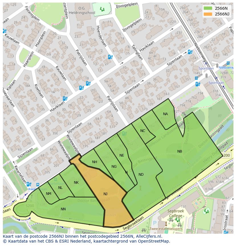Afbeelding van het postcodegebied 2566 NJ op de kaart.