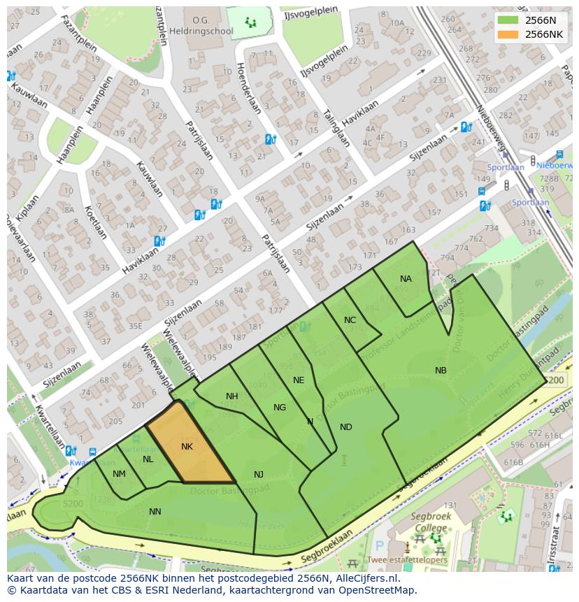 Afbeelding van het postcodegebied 2566 NK op de kaart.