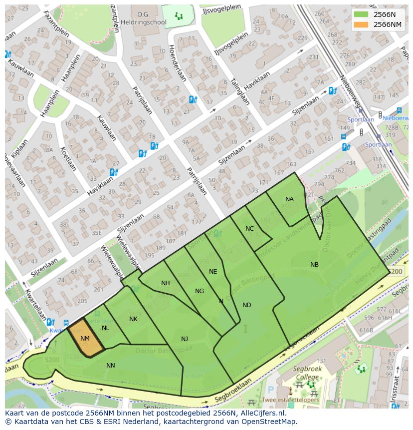 Afbeelding van het postcodegebied 2566 NM op de kaart.