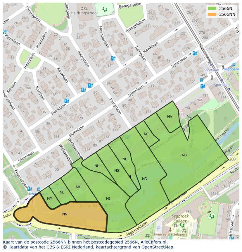 Afbeelding van het postcodegebied 2566 NN op de kaart.