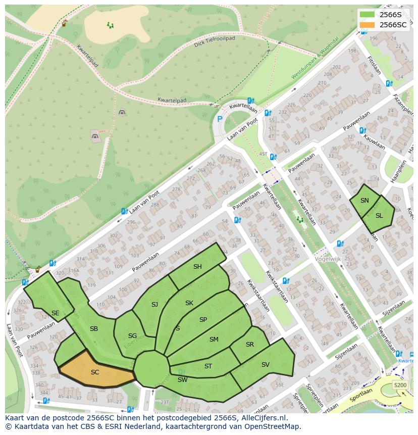 Afbeelding van het postcodegebied 2566 SC op de kaart.
