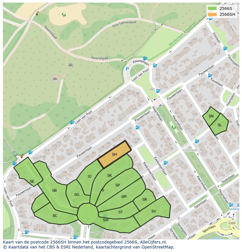 Afbeelding van het postcodegebied 2566 SH op de kaart.