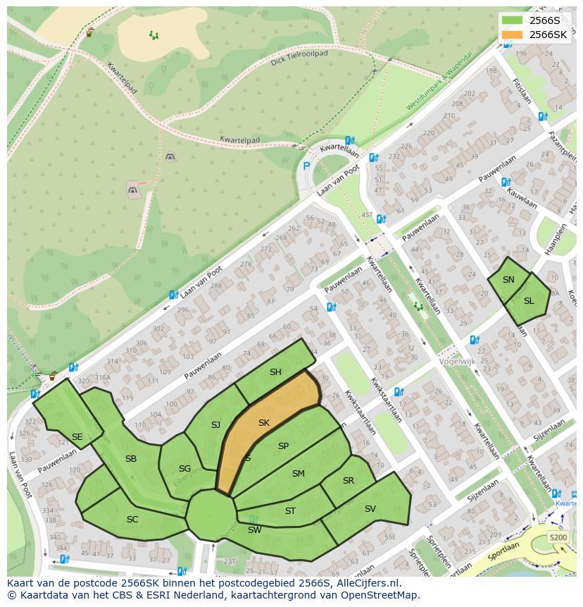 Afbeelding van het postcodegebied 2566 SK op de kaart.