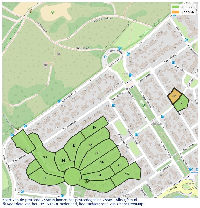 Afbeelding van het postcodegebied 2566 SN op de kaart.
